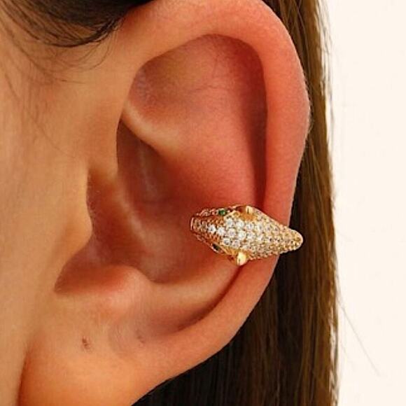 Gold Plated Zircon Leopard Cuff Earring, Cartilage, Minimalist - Picture 1 of 4